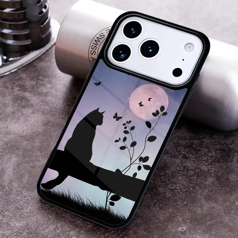 Anime Moon Cat Phone Case For iPhone 17 16 15 14 13 12 11 Pro Max Plus 17Air Soft Silicone Cover