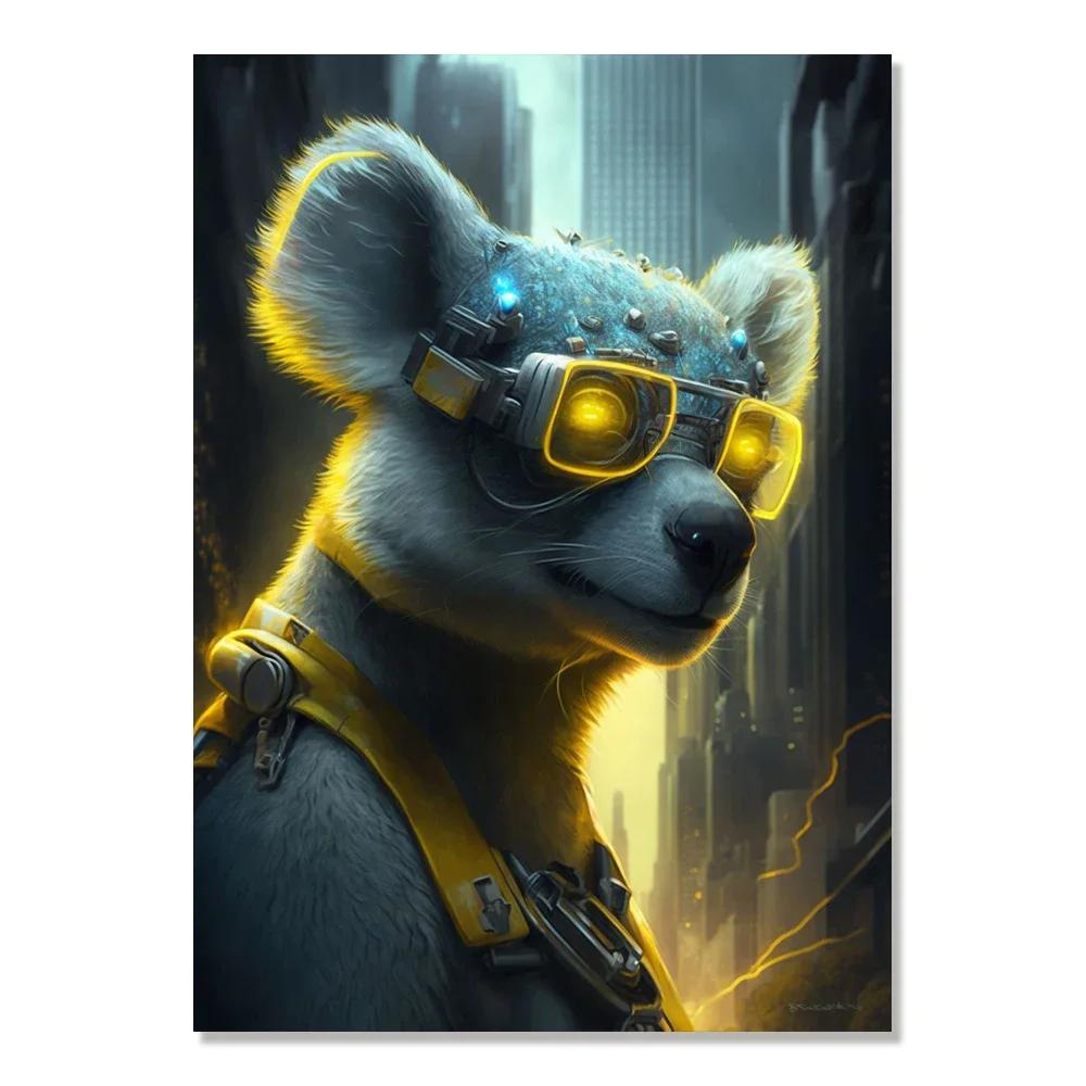 Cyberpunk Style Future Fantasy Lion Monkey Agent Animal Poster Wall Art Canvas Painting for Living Room Home Decoration