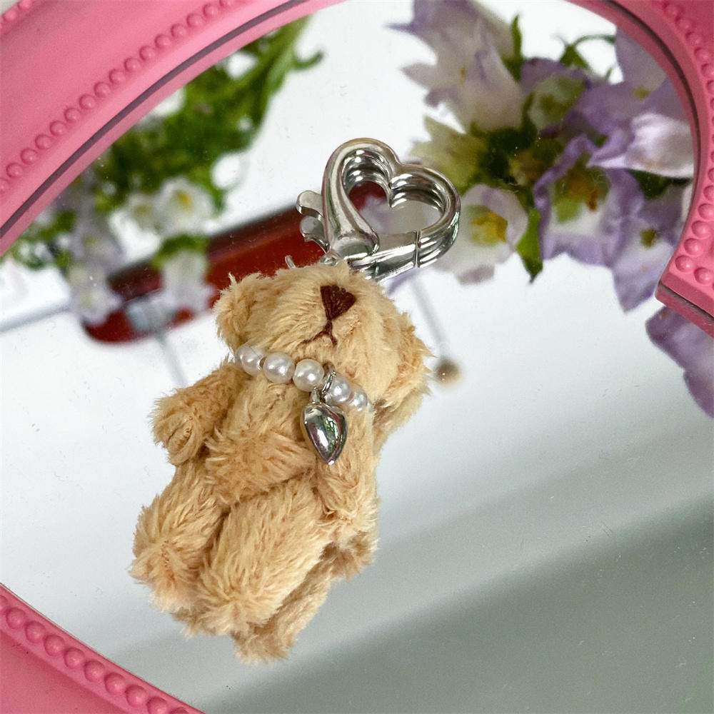 Kawaii Teddy Bear Mobile Phone Chain Pearl Beaded Bracelets Cute Doll Bag Charms Pendant Keychain Girl Heart Hanging Ornament