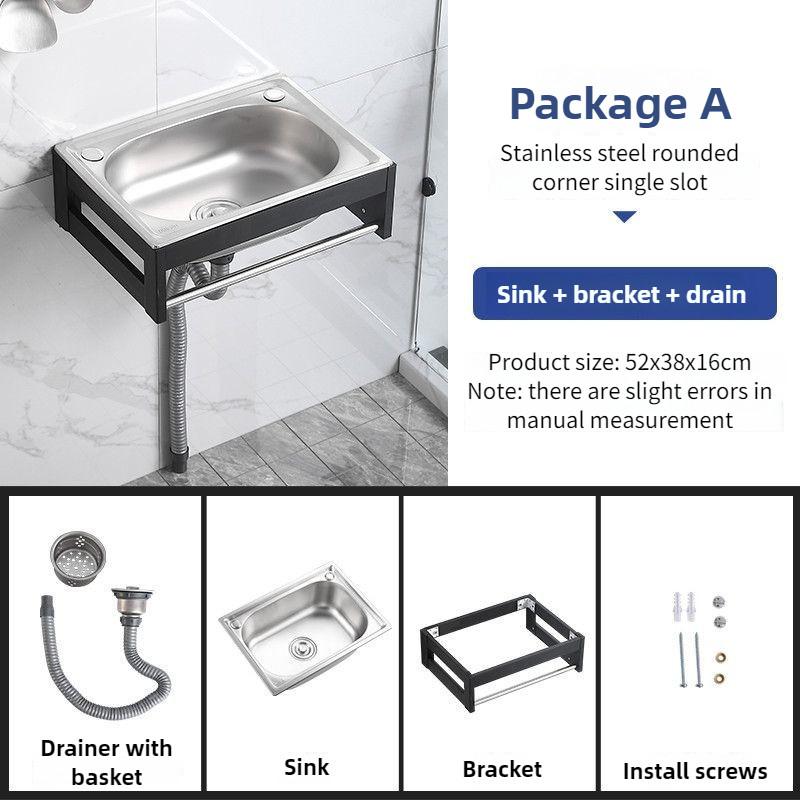 Small Single Slot Wash Basin Stainless Steel Wall-mounted Sink Kitchen Simple Dish Washing Basin Sink