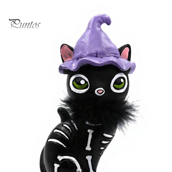 Atmospheric Living Room Decor Halloween Pumpkin Witch Hat Black Cat Ornament, Resin Desktop Skeleton Figurines Statue, Creative Cartoon Figurine