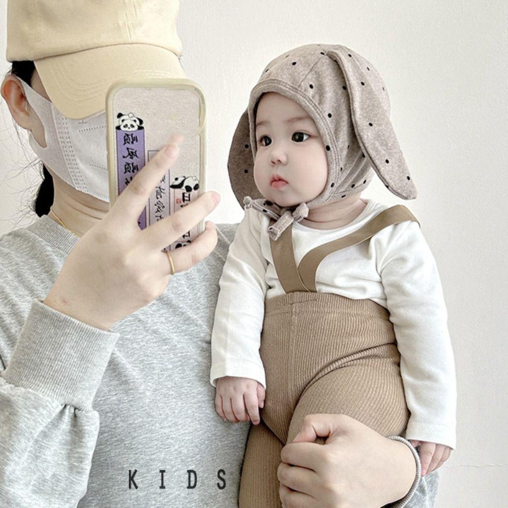 Cute Newborn Rabbit Ear Beanie Hat Polka Dot Infant Bonnet Hat Baby Fetal Cap  Photography Props