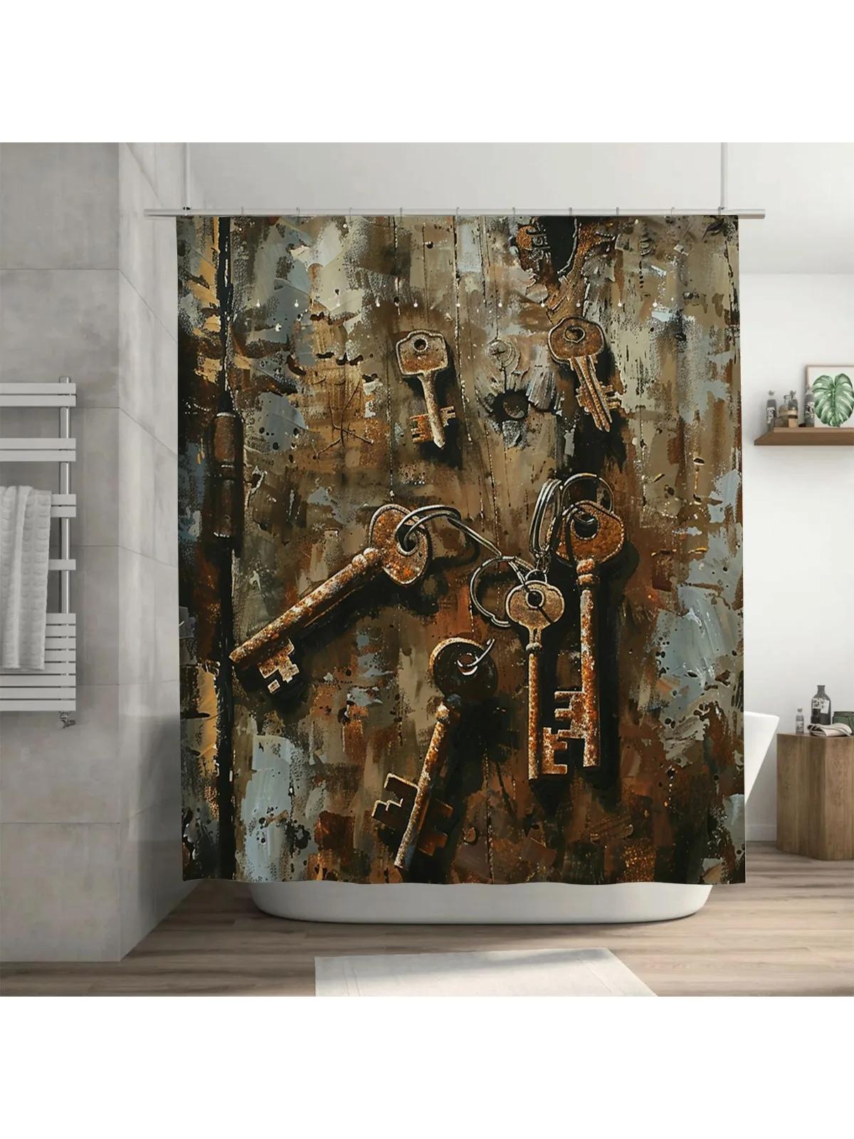 

Rustic Keys Shower Curtain Vintage and Artistic Bathroom Decor W90xH180cm