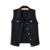 Women's Fashion Solid Color Sleeveless Pocket Short Style With Frayed Edges And Holes Cardigan Vest Jacket