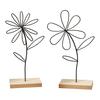 Scandinavian Style Wall Decor Nordic Wrought Iron Decoration, 3D Hollow Flower Ornament with Wood Base, Modern Farmhouse Handcrafted Figure for Living