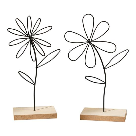 Scandinavian Style Wall Decor Nordic Wrought Iron Decoration, 3D Hollow Flower Ornament with Wood Base, Modern Farmhouse Handcrafted Figure for Living
