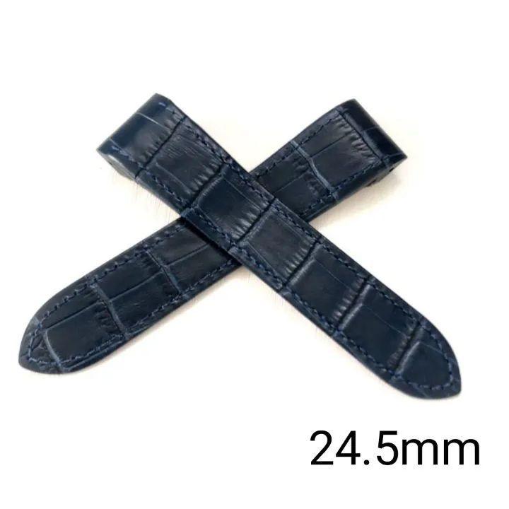 Used 24.5mm watch Italian calf leather belt navy blue navy blue [Compatible with] Cartier Santos 100 Chronograph Cartier
