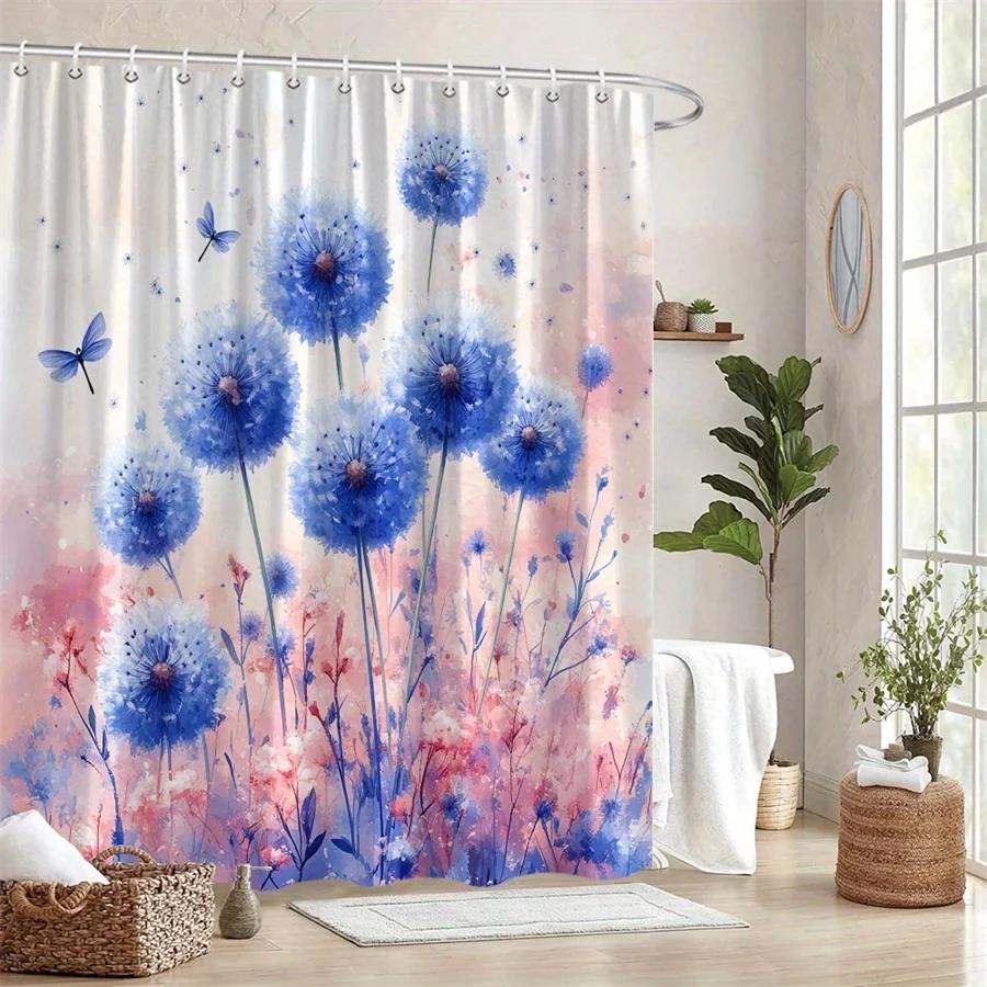 Textile Article Blue/Pink/Purple Whimsical Thistle & Butterfly Shower Curtain, Ethereal Watercolor Garden Design, Blooms,Ideal Bathroom Decor