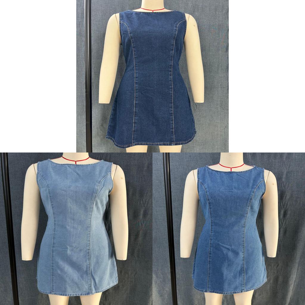 Denim Dress 3d Effect With Zipper For Casual Travel And Office Wear