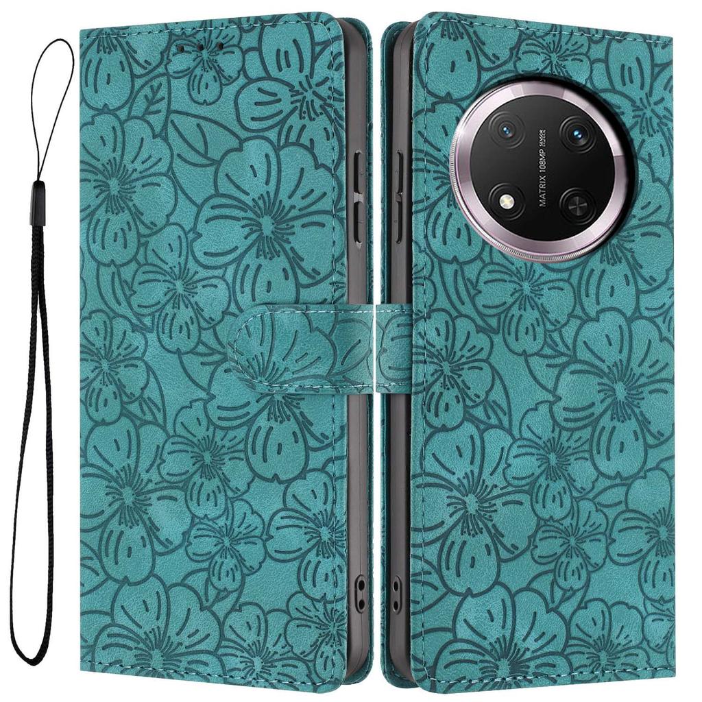 Flip Case For Honor X9c 5G/Magic7 Lite 5G Leather Phone Cover Cherry Blossom Pattern Wallet Stand with Wrist Strap