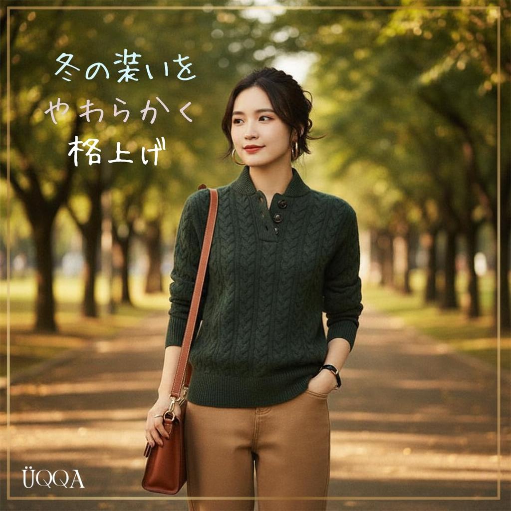 Cable Knit Henley Neck Sweater for Elegant and Cable Retro Suitable for Sensitive for Women In Their and Size [UQQA] High-End Women, Fall/Winter,
