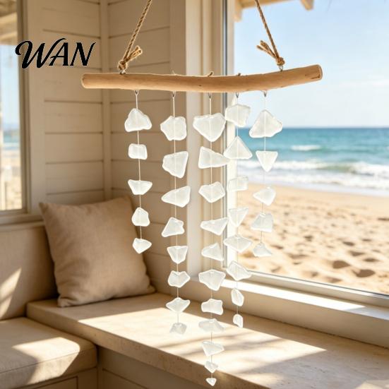 Nautical Wind Chime Sea Glass Chime, Handmade Driftwood Coastal Beach House Hanging for Home Window Decor Colorful