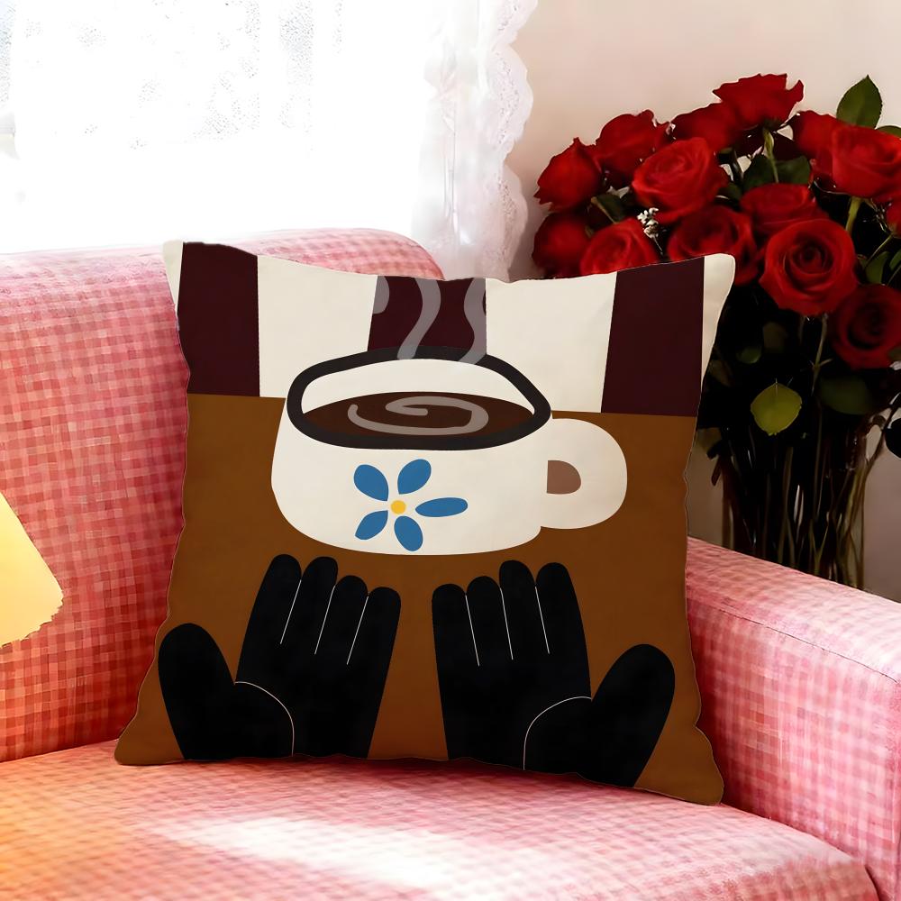 Warm Creative Coffee Illustration Cushion Cover Premium Soft Pillowcase SkinFriendly MultiPurpose for Home Office Travel