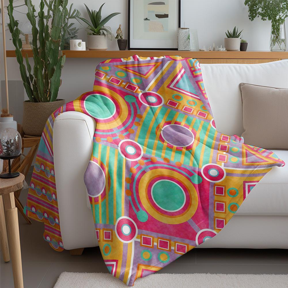 Vibrant Geometric Pattern Throw Blanket Colorful Abstract Quilt Bohemian Bed Blanket Sofa Cover Home Decor