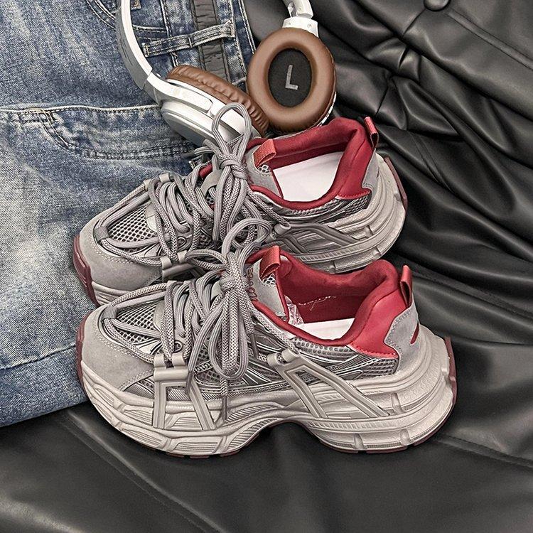 Zhao Ruth, the same fried street platform dad shoes, women's 2025 new leather mesh breathable heightening casual sports shoes