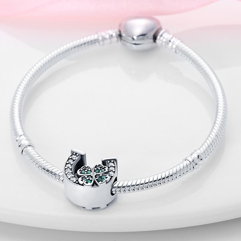 925 Silver Horseshoe Clover Fashionable Charm Beads DIY Bracelet Necklace Engagement Birthday Jewelry Gift