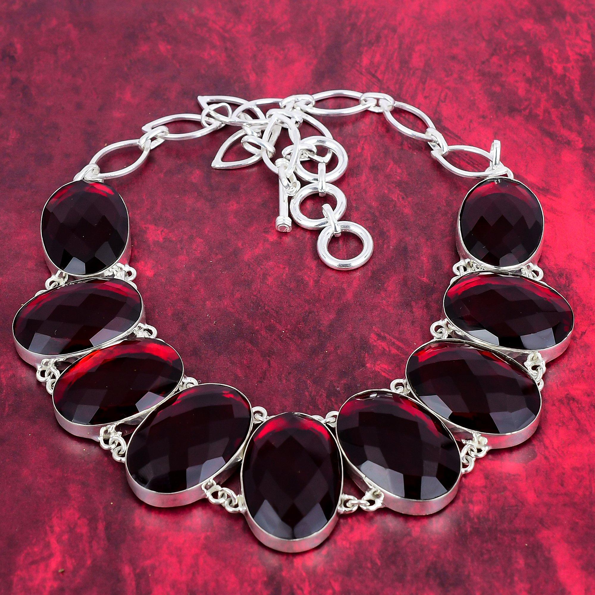 

Замечательное ожерелье из стерлингового серебра 925 пробы с граненым гранатом и регулируемой цепочкой, ювелирное ожерелье ручной работы с драгоценными камнями Adjustable with 18 inches красный