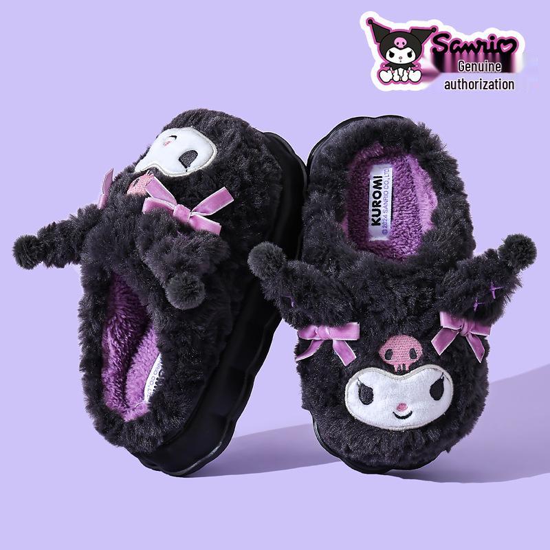 Sanrio Winter Furry Cotton Slippers for Girls – Warm Indoor Cartoon Shoes with Thick Soles, available in Parent-Child Sizes.