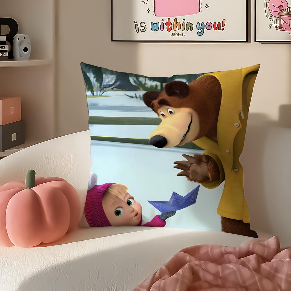PopCartoon To Accompany MMasha And BBearsS Cushion Cover Pillowcase Short Plush Invisible zipper Room Sofa Cushion Cover