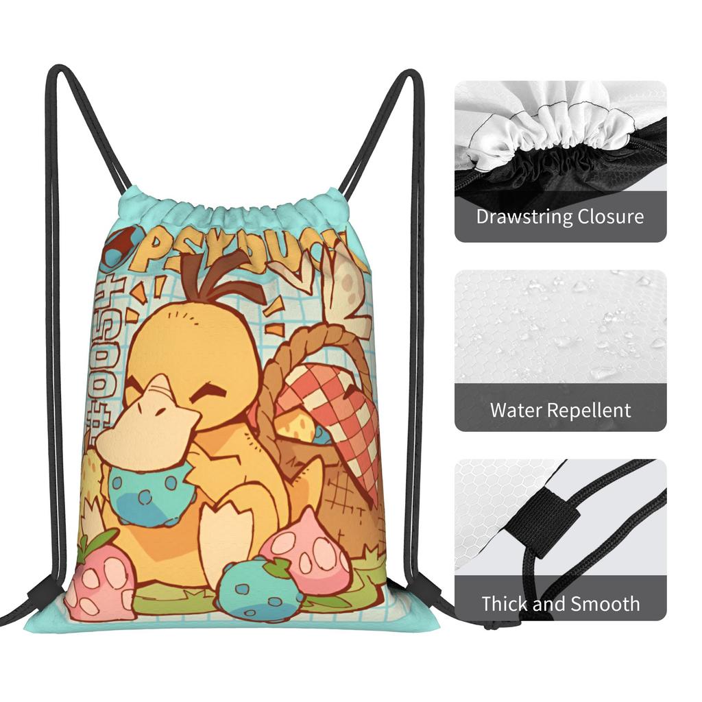 Custom P-Psyducks Drawstring Backpack Sports Gym Bag for Women Men Cartoon Shopping Sackpack