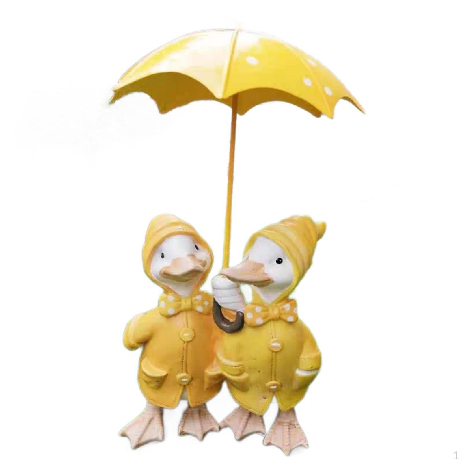 Duck Figurine with Umbrella Whimsical Ornament CartoonStyle Animal Statue