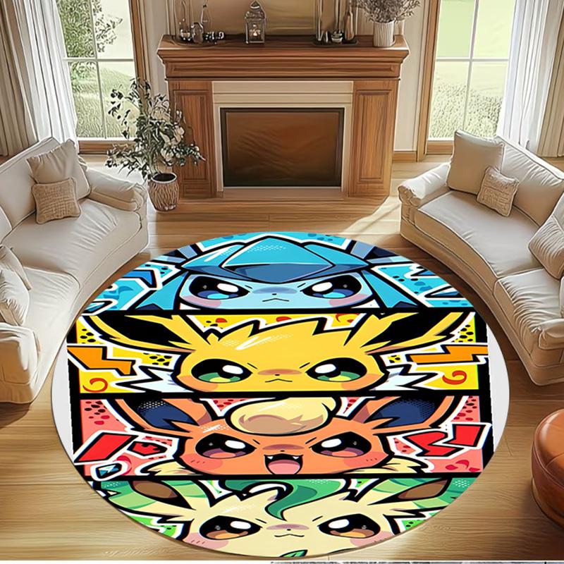 Pokemon Print Round Rug, Washable Floor Carpet, For Entryway Dorm Laundry Room Office Study, Home Decor Birthday Christmas Gift