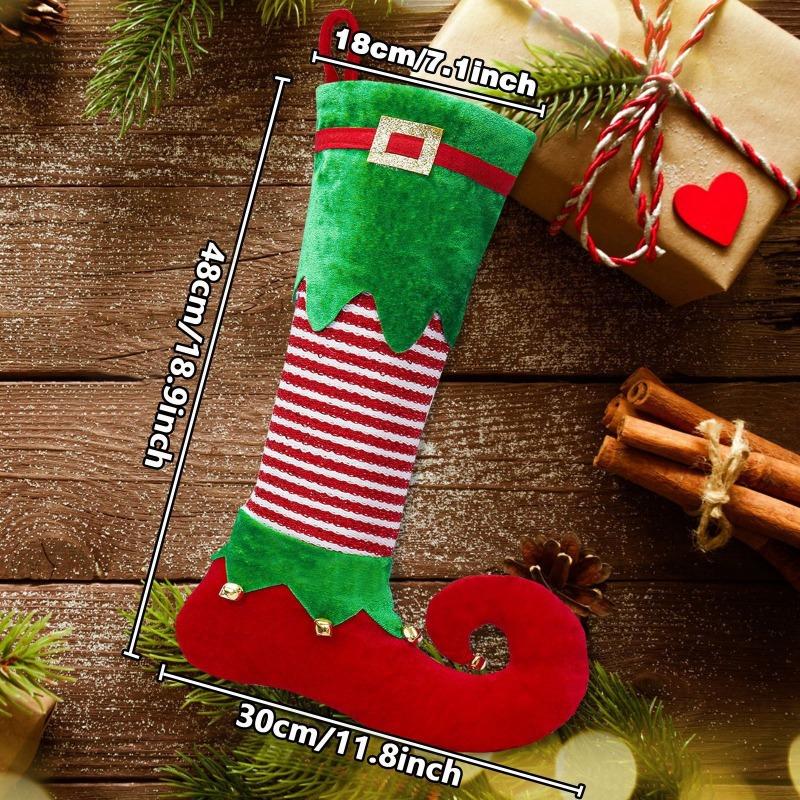 

2 шт./набор Рождественские чулки с колокольчиками Буквы Носки эльфа Полиэстеровые украшения для декора елки Подарок для подвешивания красный