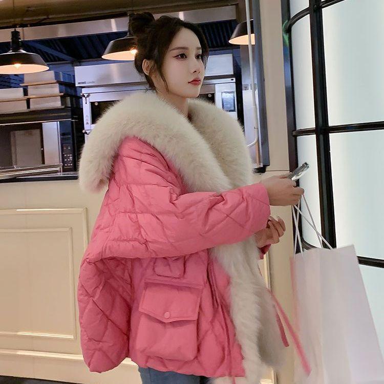New imitation fox fur navy collar down cotton jacket wool cotton clothing women's medium and long autumn and winter clothing