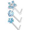 3PC Stainless Steel Flower Nose Piercing Stud Set L Shape Pink Nose Ring Studs Pack Indian Nose Jewelry Bulk Piercing Nariz Lote