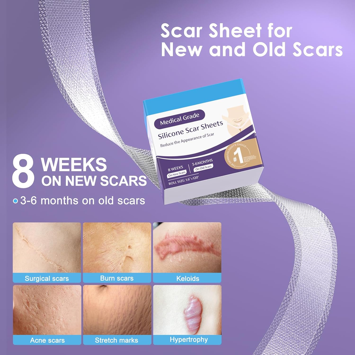 Clear Silicone Scar Sheets - 1.6  x 120  3M Roll - Medical Grade Silicone Scar Tape, Extra Long Scar Tapes for C-Section, Tummy Tuck, Keloids,