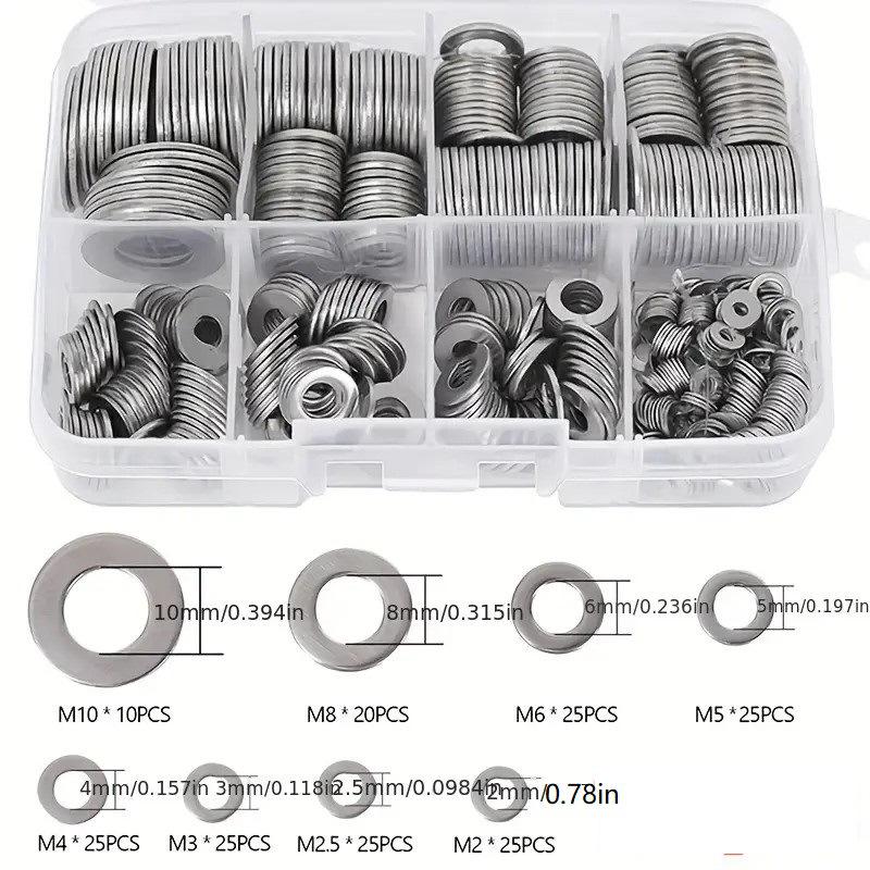 360-Piece Set of Polished 304 Steel Washers, Sizes M2-M10