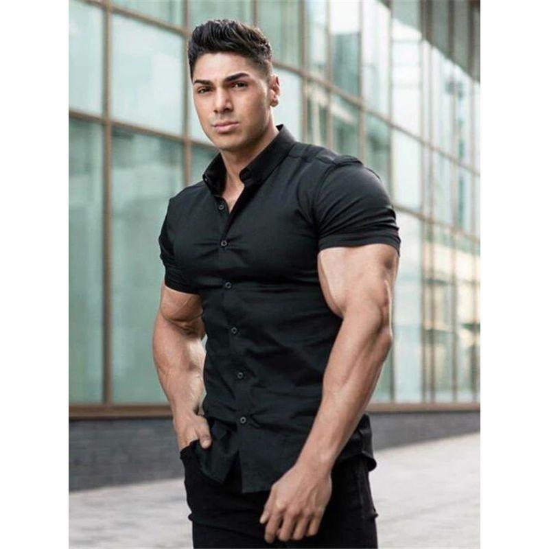 

Рубашка однотонная с коротким рукавом против морщин Одежда с коротким рукавом однотонная против морщин GRAY L(L)