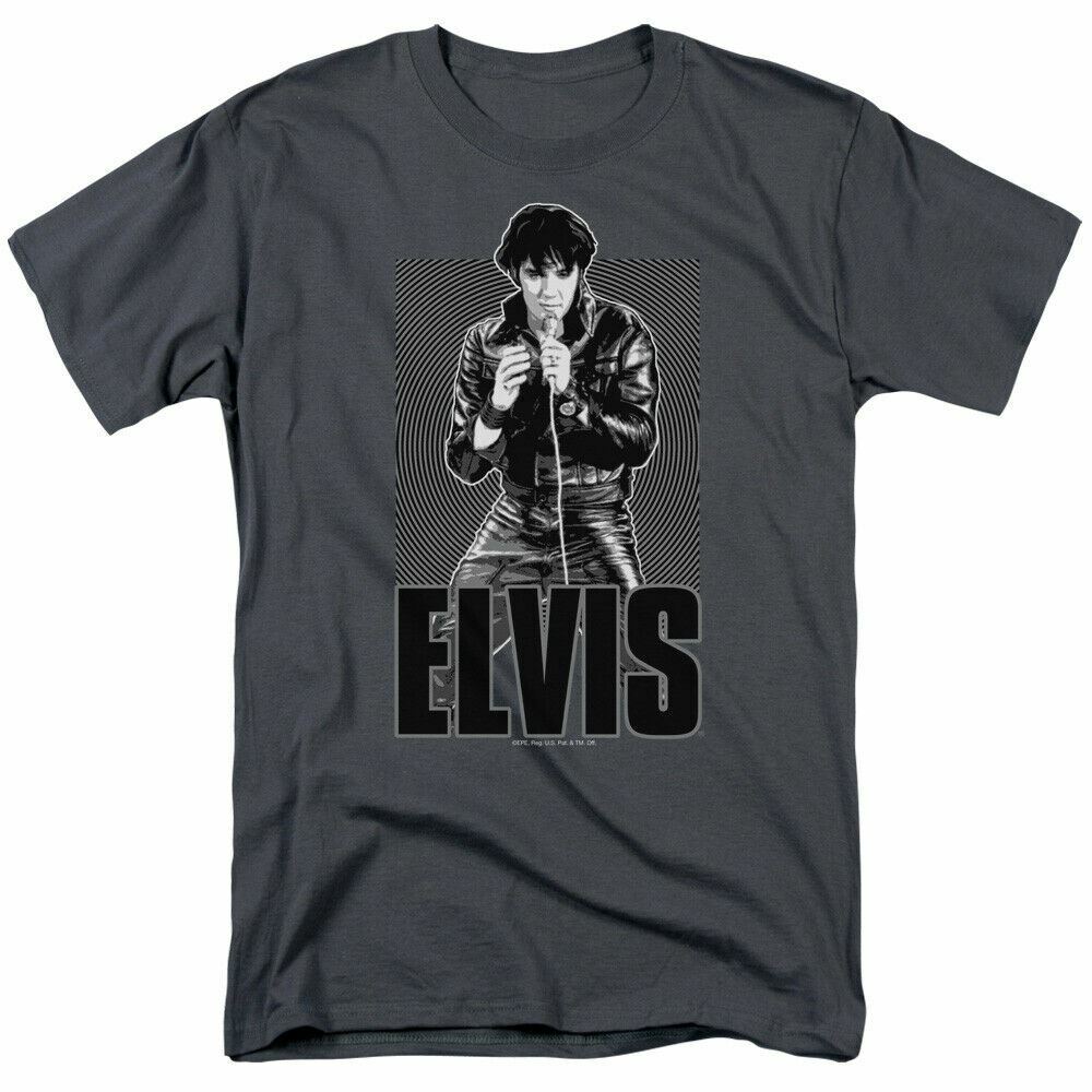 Elvis Presley Leather T Shirt Mens Licensed The King Tee Charcoal M