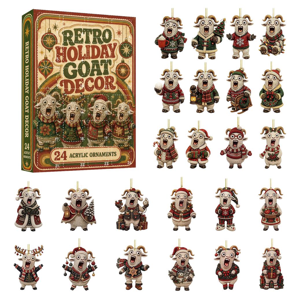 2026 Christmas Countdown Calenda, 24 Vintage-Style Goat Christmas Tree Ornament,Holiday Gift for Christmas