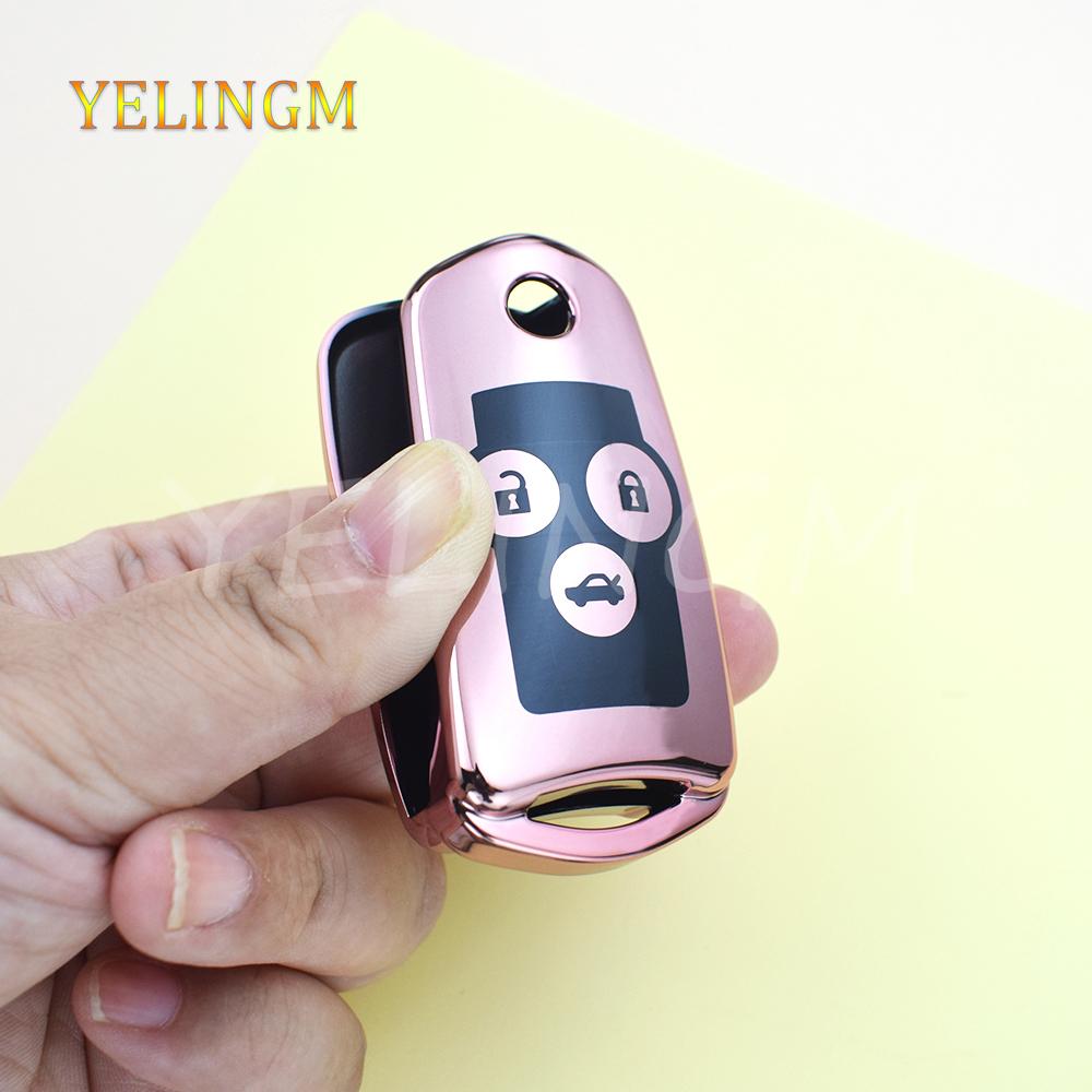 Car Flip Car Key Shell 2 3 Buttons Soft Tpu For Honda Civic Dio Fit Crv Hrv Accord Odyssey Jazz Folding Cover Protector Keychain