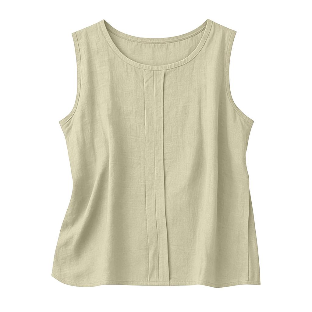 Women Sleeveless Linen Cotton Casual Tank Top Loose Fit Round Neck Lightweight Blouse for Summer Daily Wear