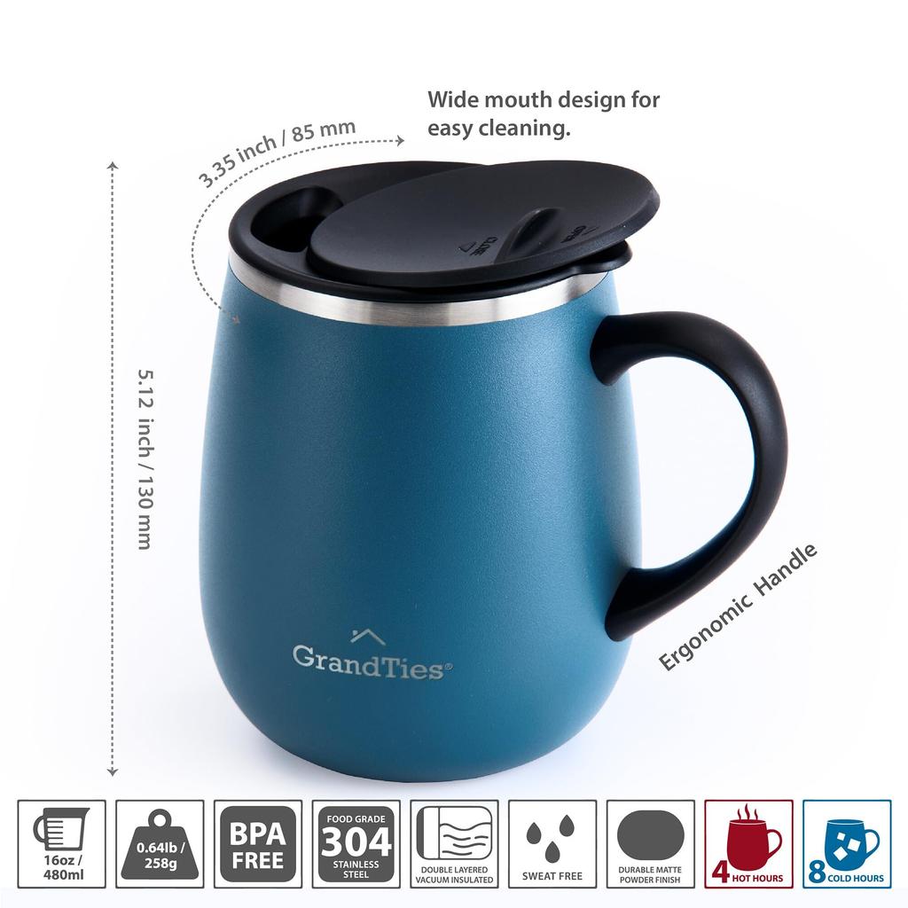 GRANDTIES Premium Vacuum Insulated Available in 19 with Sliding Stainless Steel Vacuum and Insulates Hot and Cold Popular in the Office Cobalt Mug,