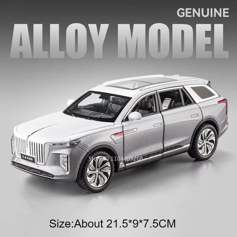 1:24 Scale HongQi E-HS9 L5 Toy Model Car Metal Diecast Light Sound Pull Back Doors Opened Vehicles Models Kids Holiday Gifts