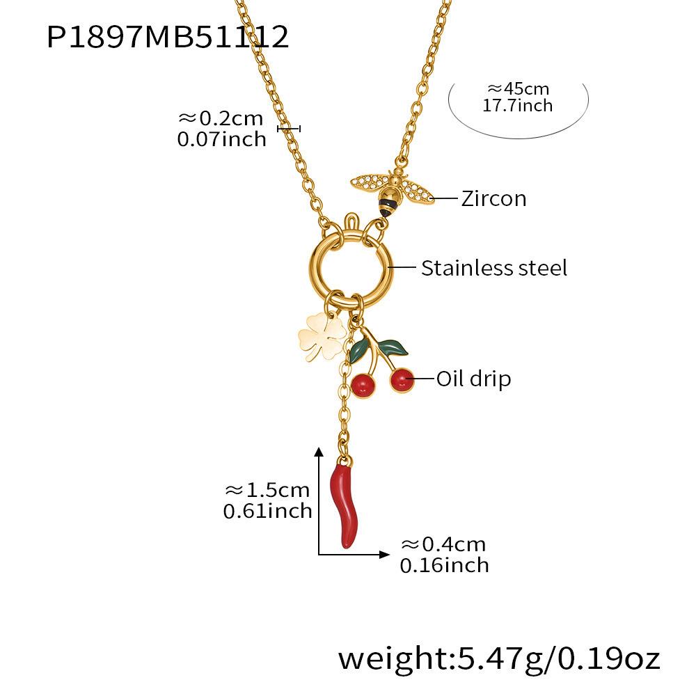 Qiong Yao Honeybee Zirconia Enamel Chili Necklace – DIY Multi-Pendant Stainless Steel Collarbone Necklace