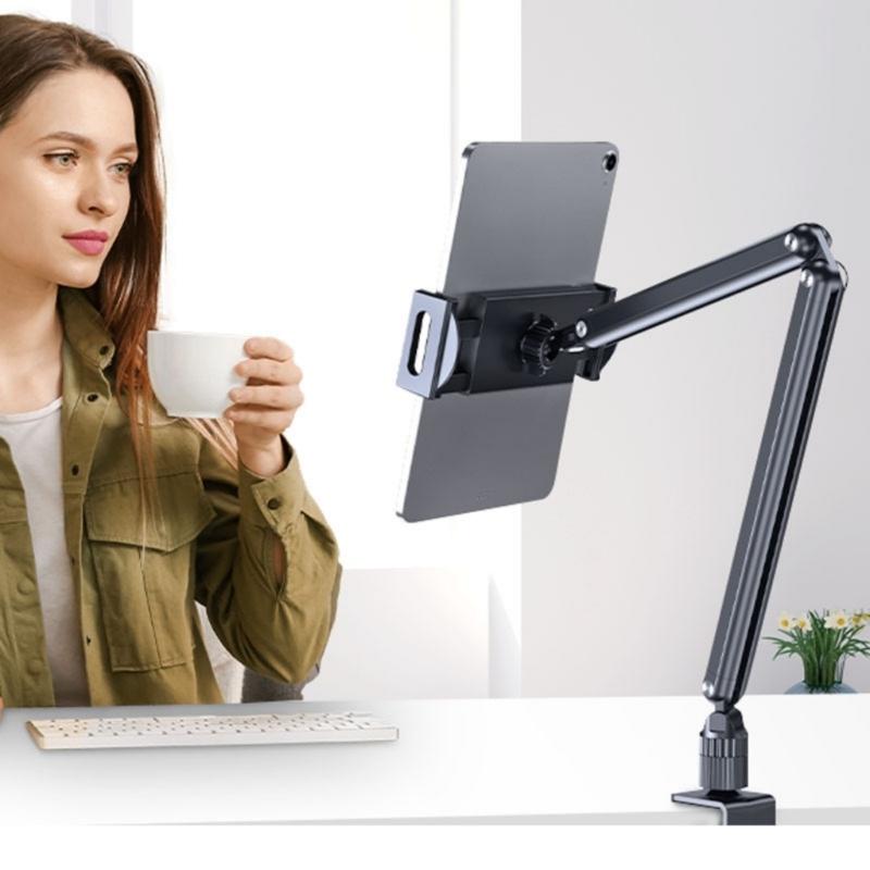 Adjustable Desktop Tablets Mount Holder With Ball Joint For Cooking Office And Video Calls Up To 13inches