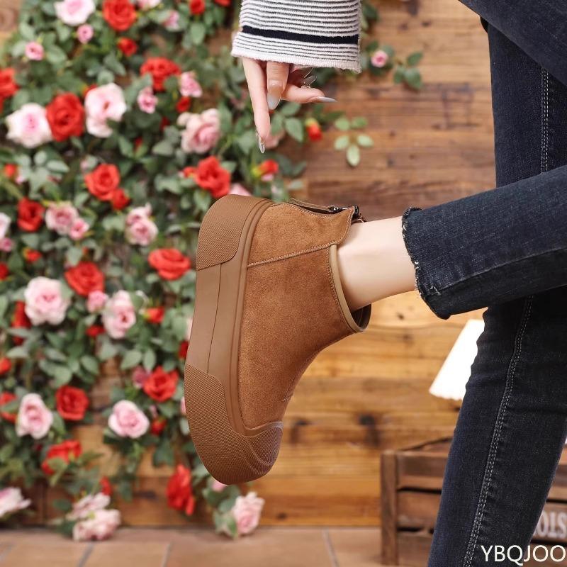 Modische vielseitige Wildleder-Kurzstiefel mit dicker Sohle Schneestiefel Herbst Winter neue lässige bequeme Baumwoll-Damenschuhe
