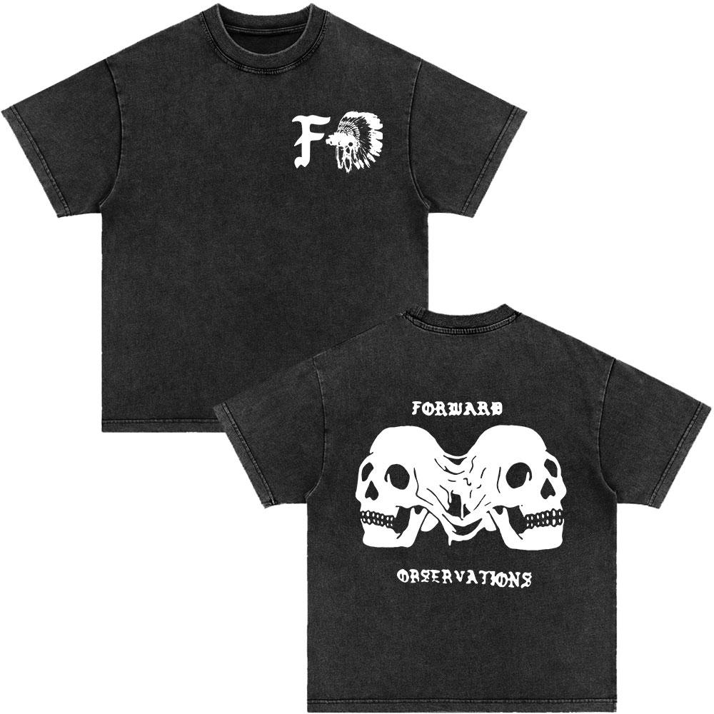 Forward Observations Group Be Seeing You Washed Vintage T-shirt Skeleton Graphic Punk Gothic T-Shirts Men Women Oversized Tshirt
