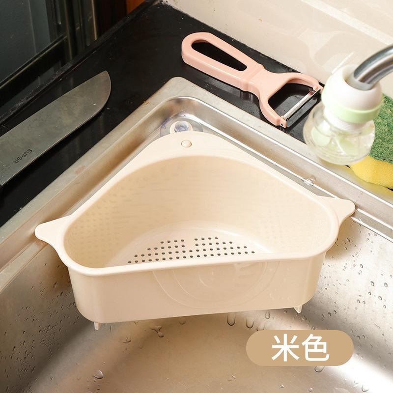 Triangle Sink Drainage Suction Cup Hanging Kitchen Sink Leaf and Peel Waste Box Sponge Rag Storage Basket