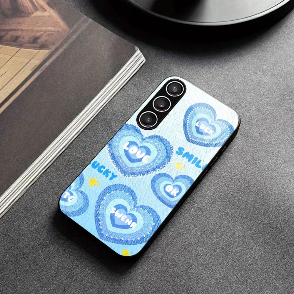 Blaues Herz Schutzhülle Exquisit High-End Handyhülle Glas TPU Handyhülle für Samsung Galaxy S26 S25 S24 S23 S22 S21 FE, Ultra, Plus