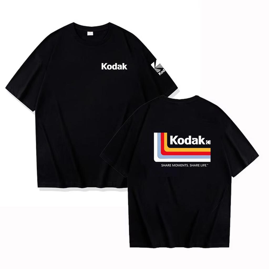 Kodak Summer Brand Men T-shirt Cotton Solid Color Daily Print Casual Fashion Short Sleeve Oversized Top Tees Women Clothing