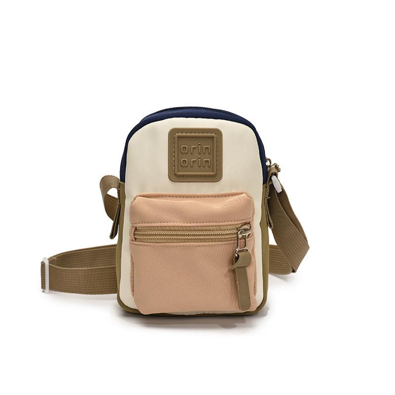Color Block Canvas Shoulder Bag With Suture Design Messenger Bag For Child Daily