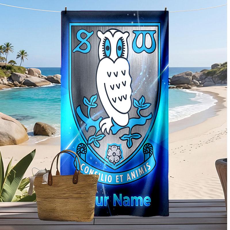 Sheffield Wednesday FC Personalisiertes Bedrucktes Strandtuch Fußballlogo Unterstützung Benutzerdefinierter Name Text Absorbierendes Handtuch Für Sport Reisen Besonderes Geschenk