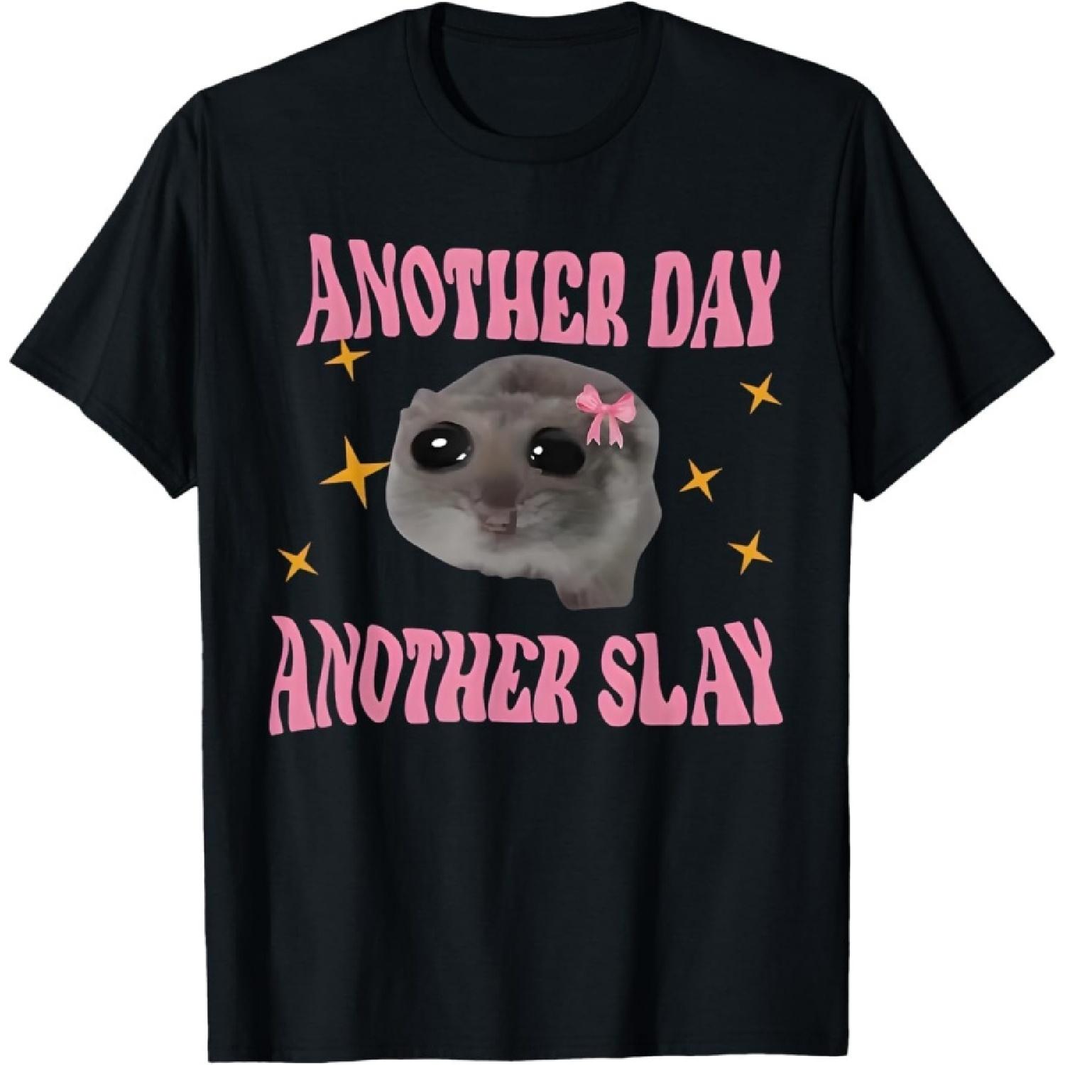Figured Another Day Another Slay Sad Hamster Meme T-Shirt Funny Retro T-Shirt for Men Women S