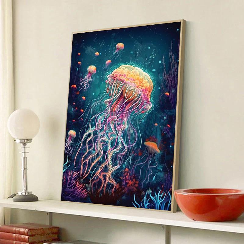Abstract Modern Art Wall Poster Sea Turtle Jellyfish Dolphin Shark Animal Morden Sea Print Home Decor Canvas Painting Picture