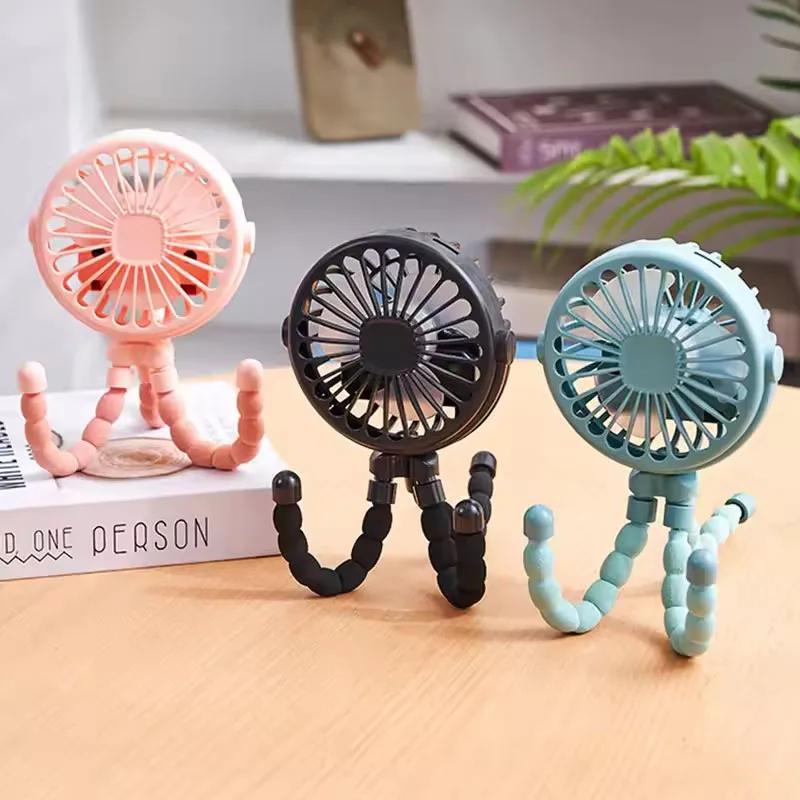 Mini Octopus Fan Baby Stroller Fan Small Folding Fans Hand Held USB Charging Bladeless Mini Silent Table Outdoor Cooler